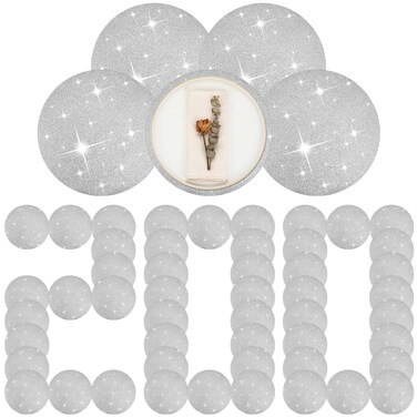 Pasimy 200 Pcs Silver Glitter Paper Place Mats 15 Inch Sparkle Round Disposable Table Mats Silver Sequin Doilies Decorative Placemats for Wedding Banquet Party Home Dining Tableware