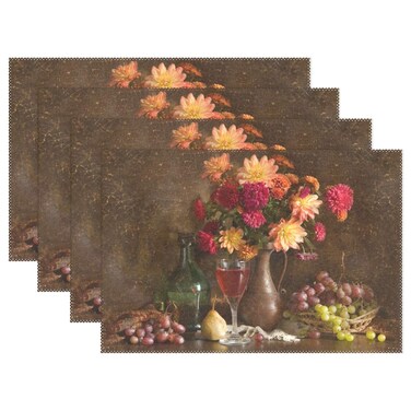 visesunny Flower Grape and Wine Placemat Table Mat Desktop Decoration Placemats Set of 6 Non Slip Stain Heat Resistant for Dining Home Kitchen Indoor 12x18 in