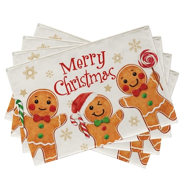 Seliem Merry Christmas Gingerbread Man Placemats Set of 4, Xmas Peppermint Candy Snowflake Farmhouse Dining Table Place Mats, Winter Holiday Seasonal Kitchen Decor Party Home Decoration 12 x 18 Inch
