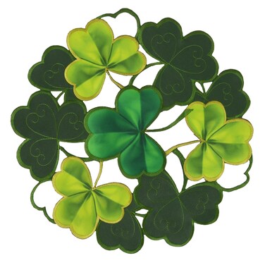 Simhomsen Set of 4 Embroidered Irish Clover Round Doily Placemats for St. Patrick&acirc;&euro;&trade;s Day, Spring Shamrock Decorations