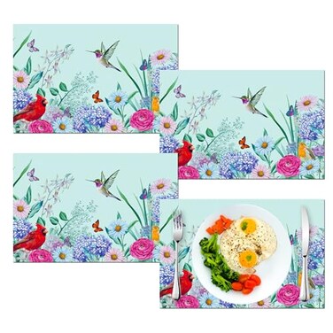 Spring Birds placemats Set of 4, PVC Waterproof Table mats, Summer Plastic placemats, for Festive Party Kitchen Table Decoration
