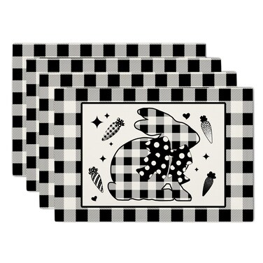 Summer Yellow Lemon Placemats Set of 4 Navy Blue Boho Mat Placemat Washable Heat-Resistant Summer Leaf French Linen Table Mats for Kitchen Dining Home Party Decor 12&Atilde;&mdash;18 Inch