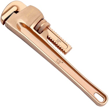 WEDO Non-Sparking Pipe Wrench (Length 350mm, Opening Max 50mm),Spark-Free Straight Plumbing Wrench, No Spark Safety Spanner, Beryllium Copper, Non-Magnetic, DIN Standard, BAM &amp; FM Certificate