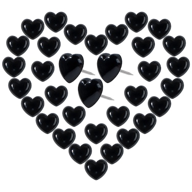 VAPKER Love Heart Push Pins 150Pcs Black Thumb Tacks Drawing Pins Cute Plastic Pushpins Decorative Pins with Steel Point Map Tacks for Photos Wall