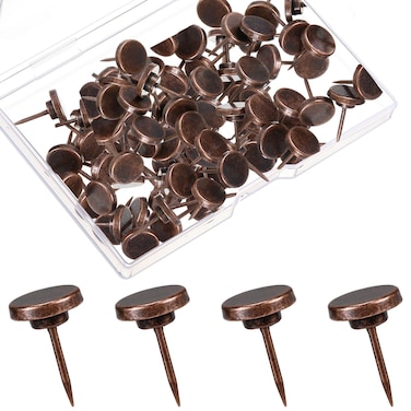 Shimeyao 30 Pieces Push Pins, Metal Thumb Tacks for Picture Photo Hanging, Wall Pins for Board Posters Bulletin Maps, Wall Tack for Office Home Decorative (Bronze)