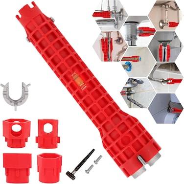 YBQSPLY Basin Wrench,14 in 1 Faucet and Sink Installer Multi Tool,Multi-Purpose Plumbing Wrench Faucet Wrench Sink Wrench Plumbers Wrench for Pipe and Tub Drain Removal Nut Wrench (Red 14 in 1)