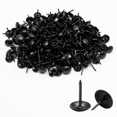Bivethoi 220 Pcs Black Upholstery Tacks, 1/3 Inch Metal Round Head Thumb Tacks, Upholstery Pins for Furniture, DIY Project (9 x 13mm)