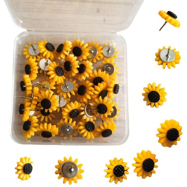 40Pcs Sunflower Push Pins Sunflower Thumb Tacks Decorative Flower Cork Board Tacks for Bulletin Board, Photos Wall Maps and Other Offices Schools Supplies and Accessories, Resin