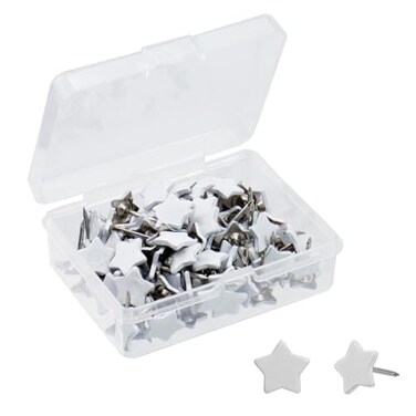 Dnyta 100pcs White Star Pushpins 0.45"x0.6" Cute Small Pushpins Decorative Thumb Tacks for Cork Board