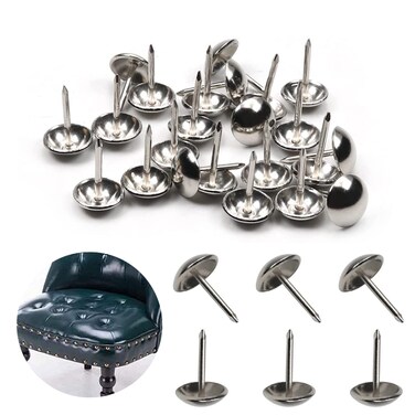 MroMax 100Pcs Upholstery Nails Tacks 0.43" Head Dia Iron Modern Style Metal Round Thumb Push Pins 0.67" Height for Furniture Decoration Chair Hardware Cork Board Sofa Headboards Silver Tone