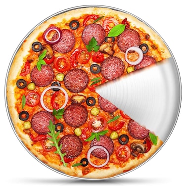 P&amp;P CHEF 12 Inch Pizza Pan, Stainless Steel Round Baking Tray Metal Serving Dish for Home, Restaurant, Outdoor, Non-toxic &amp; Healthy, Oven Safe &amp; Dishwasher Safe