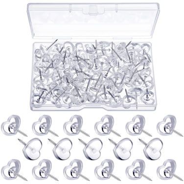 Fainne 200 Pieces Heart Push Pins Cute Heart Thumb Tacks Heart Clear Push Pins for Cork Board Transparent Heart Shaped Thumb Tacks Plastic Push Pins for Posters Office Photo Maps