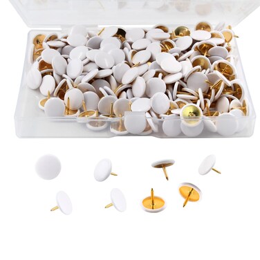 Piutouyar 300Pcs White Decorative Flat Push Pin, Plastic Roundness Head Thumbtack, Black Thumb Tacks for Wall, Map, Cork Board, 3/8 Inch