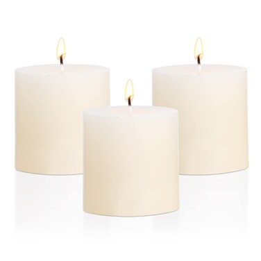 3&Atilde;&mdash;3 Ivory Pillar Candles Set of 3 Unscented Handpoured Weddings, Home Decoration, Restaurants, Spa, Church Smokeless Cotton Wick - Ivory 90 Hour