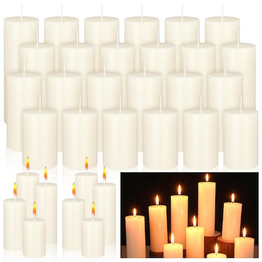 MTLEE 36 Pcs Pillar Candles Bulk Unscented Candle Set 38 Hour Long Burning Candles Dripless Clean Burning Dinner Candle for Emergency Wedding Spa Party (Beige,4 Sizes)