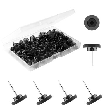 AIEX Pack of 100 Transparent Push Pins Plastic Flat Push Pins with Steel Tip for Cork Board Wall Display (Black)