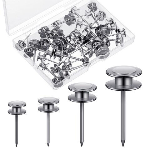 Ferraycle 40 Piece Double Headed Picture Hangers Nails 4 Size Long Thumb Tacks Wall Nails for Hanging Pictures Decorative Nails for Tapestry Picture Photo Decor, 10/20/ 30/ 50lb(Silver)