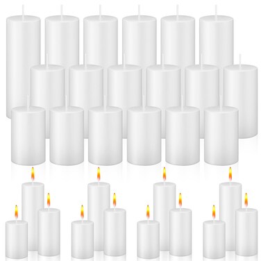 MTLEE 18 Pcs Pillar Candles Long Burning Candles Bulk Unscented Candles for Wedding Church Party Spa Lantern Fireplace Restaurants Home Household Decor (White,2 x 3 Inch, 2 x 4 Inch, 2 x 6 Inch)