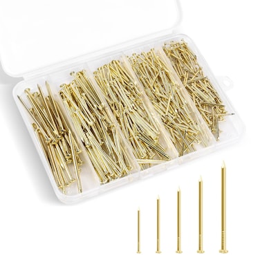 5 Sizes Gold Hardware Nails Assortment Kit, Picture Hanging Nails, Finishing Nails, Wood Nails, Wall Nails for Hanging, Small Nails, 400 PCS