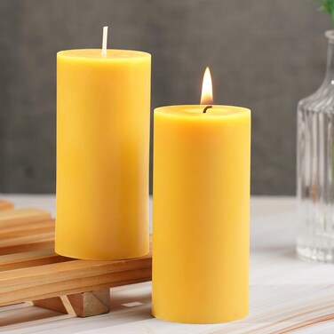 Beeswax Pillar Candles Set of 2,70 Hours Long Burning, 100% Natural Beeswax Candles for Emergency, Bees Wax for Home Deco, Beeswax Candles Bulk for Relax, Smokeless &amp; Dripless