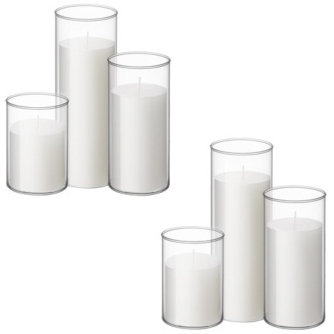 Shihanee Set of 6 Pillar Candles and Glass Cylinder Vases Clear Cylinder Candle Holders for Slim Tall Pillar Candles Wedding Centerpieces(3.4&#39;&#39; x 4.7&quot;, 7&quot;, 9.8&quot;,White)