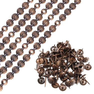 uxcell 5Pcs Upholstery Tacks Strips, 1Meter Flower Decorative Nail Trims for Sofa Headboard Chair Furniture with Upholstery Nails (11mm Copper)