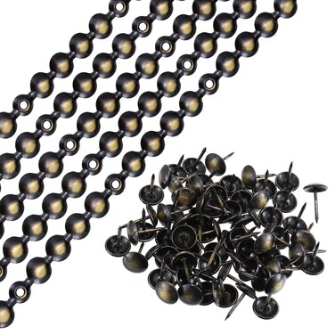 uxcell 15Pcs Upholstery Tacks Strips, 1Meter Glossy Decorative Nail Trims for Sofa Headboard Chair Furniture with Upholstery Nails (11mm Black-Gold)