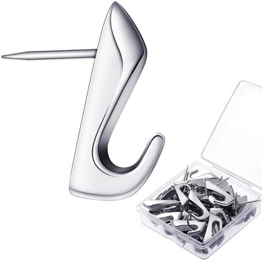 Hotop 15 Pieces 20 Lbs Pin Hooks Push Pin Hangers Metal Push Pin Hooks Picture Hanging Nails for Home Office Wooden or Fabric Wall(Silver,15 Pieces)