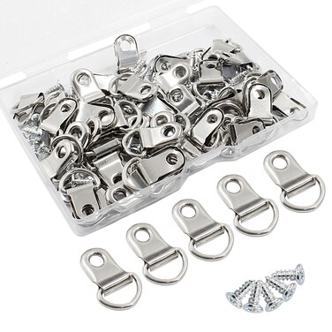 Murtenze Small D Ring Picture Hangers, 50Pcs D Ring Hangers Hardware Set with Nickel Plated Screws - Ideal for Wall Decor, Mirror, and Art Gallery Display