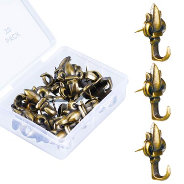 20 Pieces Push Pin Hangers Plant Shape Pin Hook Hanger Zinc Alloy Picture Hanging Hook Pin Bronze Wall Hooks (Lotus)