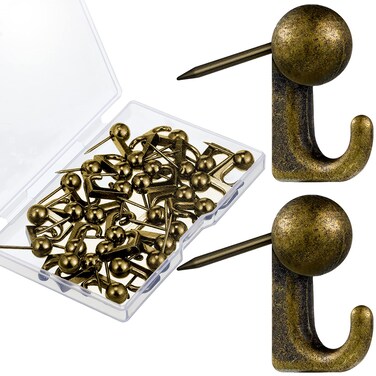 30 Pieces Metal Push Pin Hangers Pin Wall Hooks Picture Hanging Pin Picture Nails Frame Oil Painting Hooks on Wooden or Fabric Wall for Home or Office (Bronze)