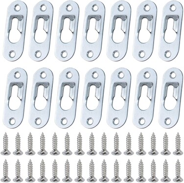 AUEAR, Metal Keyhole Hanger Picture Frame Mirror Cabinet Hanging Fasteners Hardware Flush Wall with Mount Screws (40 Pack, Silver)