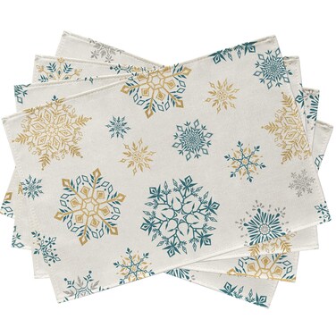 Seliem Winter Snowflakes Placemats Set of 4, Gold Blue Tabletop Dining Table Place Mats Home Kitchen Decor, Seasonal Farmhouse Rustic Christmas Holiday Decoration 12 x 18 Inch