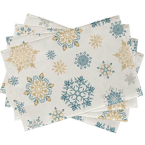Seliem Winter Snowflakes Placemats Set of 4, Gold Blue Tabletop Dining Table Place Mats Home Kitchen Decor, Seasonal Farmhouse Rustic Christmas Holiday Decoration 12 x 18 Inch