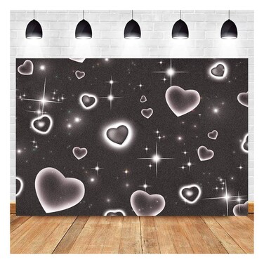 Black Heart Early 2000s Photography Backdrops Baby Shower Children Portrait Photo Decor 90s Stars Old School Photo Glamour Shots Birthday Party Photo Background Studio 7x5ft Vinyl Props