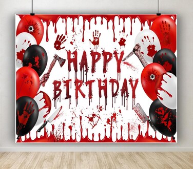 DASHAN Vinyl 10x8ft Halloween Horror Birthday Backdrop Vampire Zombie Killer Birthday Party Decorations Horror Handprint Blood Splatter Photography Background Vampire Evil Scary Party Photo Studio