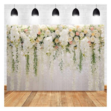 White Rose Floral Theme Photography Background 9x6ft Wedding Bridal Shower Wedding Flowers Photo Backdrops Baby Girl Birthday Party Portrait Dessert Cake Table Decor Photo Booth Studio Props Vinyl