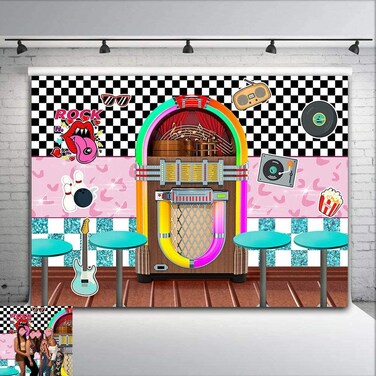 Back to 50's Sock Hop Photography Backdrop Vinyl 7x5ft for 1950s Rock Roll Party Banner Decorations Soda Shop Retro Dinner Time Prom Dance Photo Background Photo Booths Studio Props