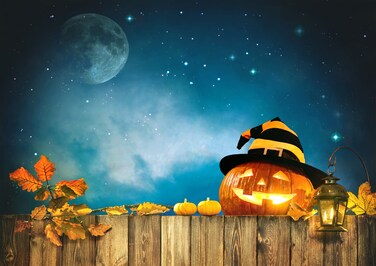 CYLYH 8ft(W) x6ft(H) Halloween Photography Background Pumpkin Lantern with Old Trees Backdrops Haunted Castle Halloween for Photographic Studio Props D226