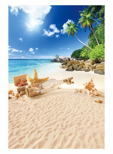 Allenjoy 95" x 141" Summer Tropical Seaside Beach Backdrop Hawaii Island Palm Trees Photography Background for Pictures Sea Luau Themed Party Kids Portrait Decorations Photo Booth Studio Props
