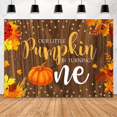 MEHOFOND 7x5ft Pumpkin 1st Birthday Party Decoration Backdrop Little Pumpkin is Turning One Banner Fall 1st Birthday Party Decor Supplies Rustic Wood Photography Background Photo Booth Props