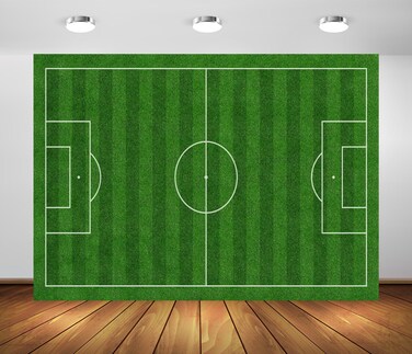 BELECO 7x5ft Fabric Green Soccer Field Backdrop Sports Stadium Green Grass Lawn Football Background Sports Game Boys Birthday Party Decorations Children Adult Portrait Photo Studio Props