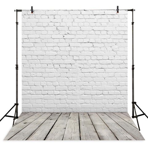 Allenjoy 6x8FT Fabric White Brick Wall Grey Wood Floor Photo Backdrop for Photography Portrait Background Newborn Baby Photoshoot Children Under 3 Years Old Photo Background Photographer Props