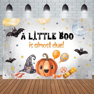 Aperturee 7x5ft Halloween Baby Shower Backdrop a Little Boo is Almost Due Ghost Bat Cute Pumpkin Newborn Baby Party Backdground Boys Kids Hey Boo 1st Birthday Party Banner Decor Photo Booth Props