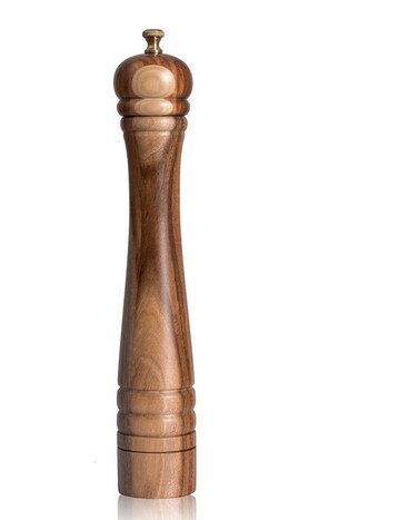 DeroTeno Pepper Mill, Pepper Grinder with Adjustable Stainless Steel Grinder, Acacia Wood, Height 30 cm / 12 inch