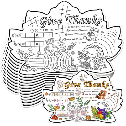 Fall Thanksgiving Coloring Placemats for Kids,Thanksgiving Coloring Activity Paper Placemats&iuml;&frac14;&OElig;Maple Leaf Table Placemats for Thanksgiving Classroom Craft Home Dinner Decorations(12pcs,15&#39;&#39; x 11&#39;&#39;)