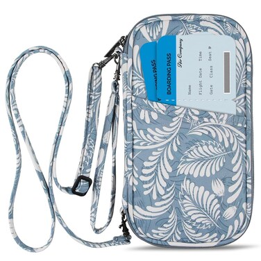 RFID Passport Wallet with Vaccine Card Slot, Family Travel Passport Holder Document Organizer Bag with Wrist &amp; Neck Double Strap (Gray Leaf)