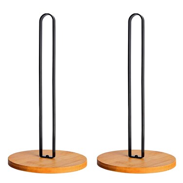 TONLEA Wood Paper Towel Holder - Countertop Kitchen Towel Dispenser with Non-Slip Wooden Base, Free-Standing Paper Towel Holder for Kitchen(Black, 2 Pack)