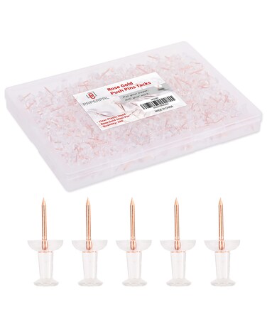 PAPERPAL 280 Rose Gold Push Pins for Cork Board, Clear Thumb Tacks for Wall Hangings, Pushpins for Office School &amp; Personal Use, Standard Size Push Pin Tacks