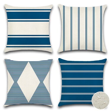 OTOSTAR Waterproof Outdoor Pillow Covers 18x18 Inch Modern Geometry Decorative Throw Pillow Cases Square Cushion Case Pack of 4 Garden Throw Pillow Covers for Patio Furniture Couch Tent (Navy Blue)